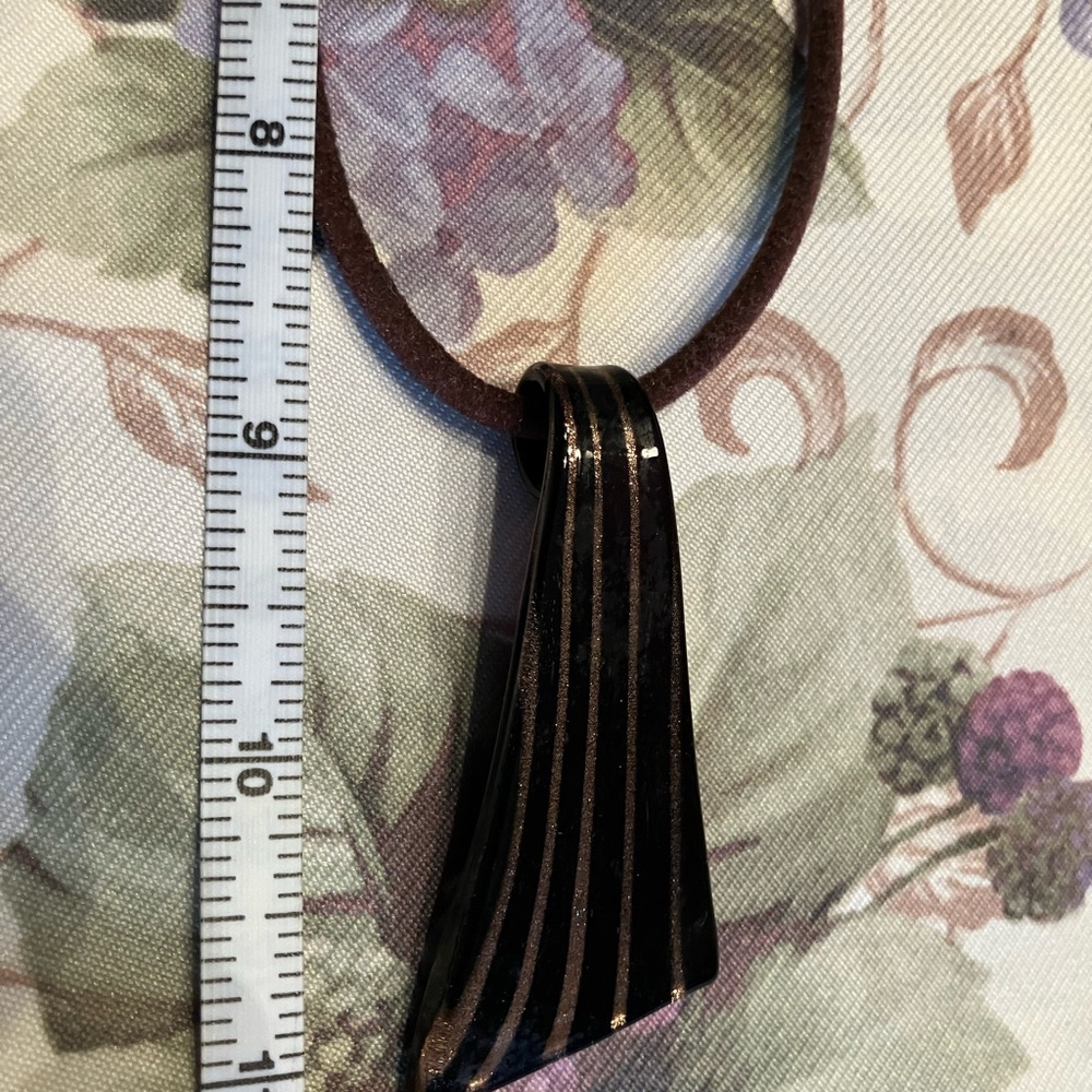 DICHROIC ART Glass Pendant with Glitter stripes on velvet cord - Picture 7 of 7